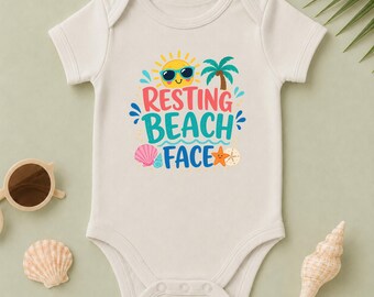 Resting Beach Face Baby Bodysuit, Funny Summer Beach Outfit, Vacation Gift