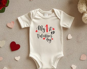 First Valentine's Day Custom Baby Onesie, Adorable Heart Design for a Perfect Baby Shower Gift, New Parent or Grandparent Present