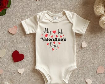 My 1st Valentine's Day Custom Onesie, Adorable Bodysuit for Baby Boys & Girls Outfit, Great Baby Shower Gift