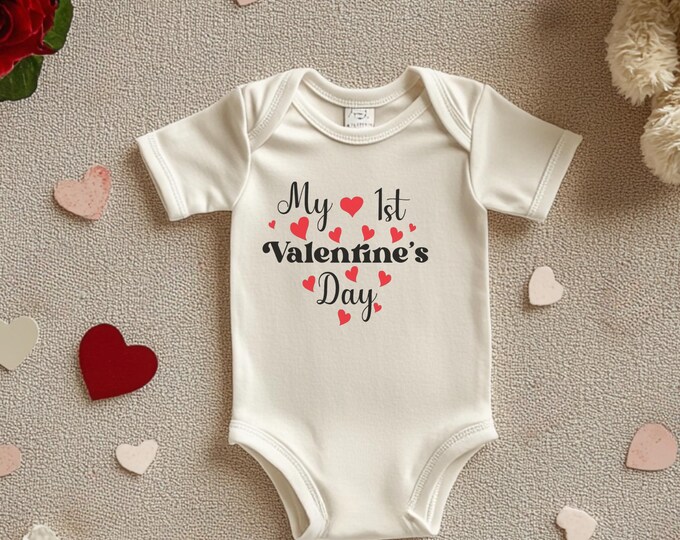 My 1st Valentine's Day Custom Onesie, Adorable Bodysuit for Baby Boys & Girls Outfit, Great Baby Shower Gift