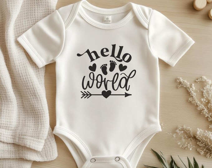 Hello World Custom Baby Onesie, Adorable Infant Coming Home Outfit, Perfect for Baby Showers & New Moms Gift