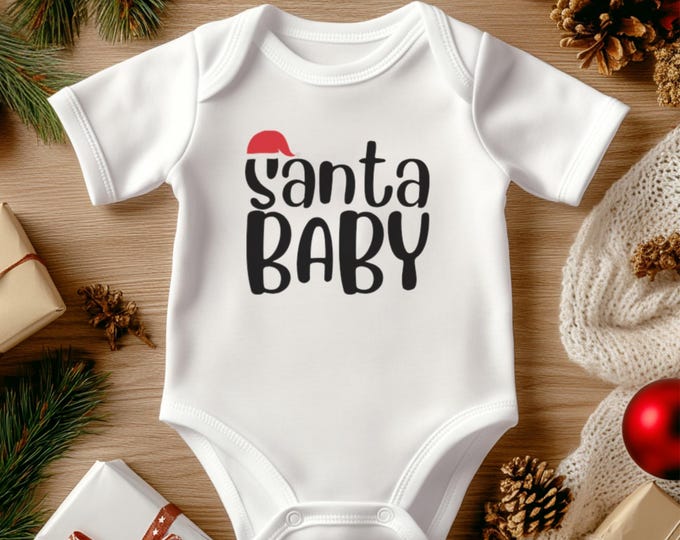 Santa Baby Infant Christmas Outfit, Festive Onesie, My First Xmas Romper, Holiday & Baby Shower Gift, Long and Short Sleeve Bodysuit.