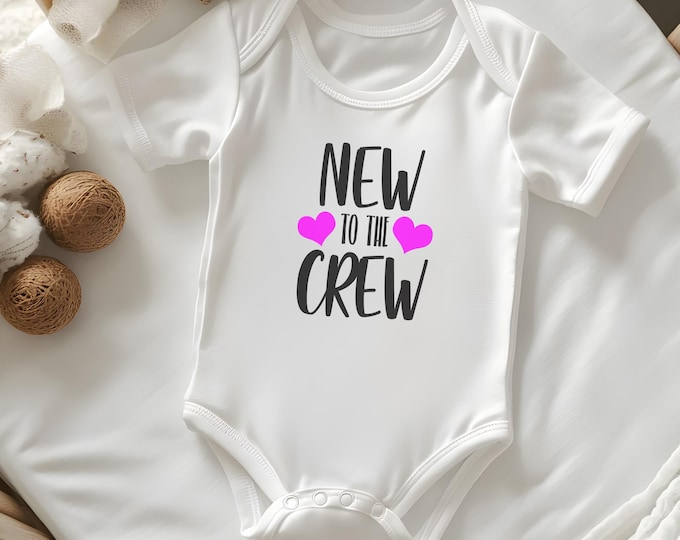 New to the crew custom baby onesie, adorable newborn outfit for coming home, perfect baby shower gift for new parents