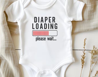 Customized Funny 'Diaper Loading' Onesie Bodysuit - Personalized Baby Shower Gift - Perfect for Pregnancy Reveal & Newborn Photoshoot