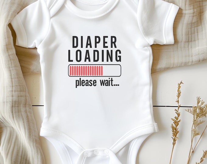 Customized Funny 'Diaper Loading' Onesie Bodysuit - Personalized Baby Shower Gift - Perfect for Pregnancy Reveal & Newborn Photoshoot