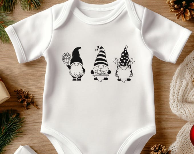 Gnome Infant Christmas Outfit, Christmas Onesie, Festive Onesie, My First Xmas Romper, Baby Shower Gift, Long and Short Sleeve Bodysuit