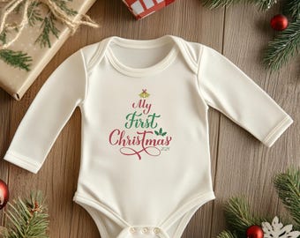 Baby Christmas Outfit, Long & Short Sleeve Winter Onesie, Holiday Festive Romper, My First Christmas Design Bodysuit, Baby Gift Basket