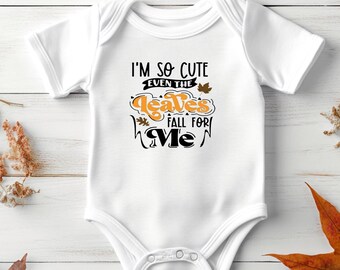 Adorable Fall Baby Onesie - 'I'm So Cute Leaves Fall for Me' Thanksgiving Newborn Announcement Gift