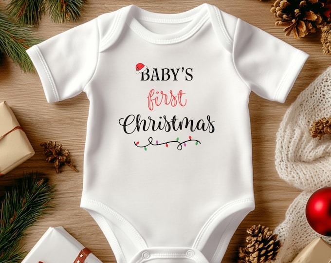 Baby’s First Christmas Onesie, Organic Cotton Infant Bodysuit, Holiday Outfit