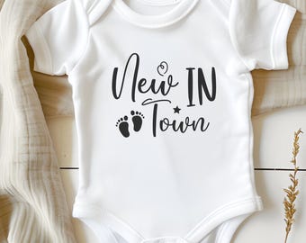 New In Town - Custom Onesie, Trendy Baby Outfit for Coming Home from Hospital, Perfect Baby Shower Gift for New Moms and Pregnancy Reveals.