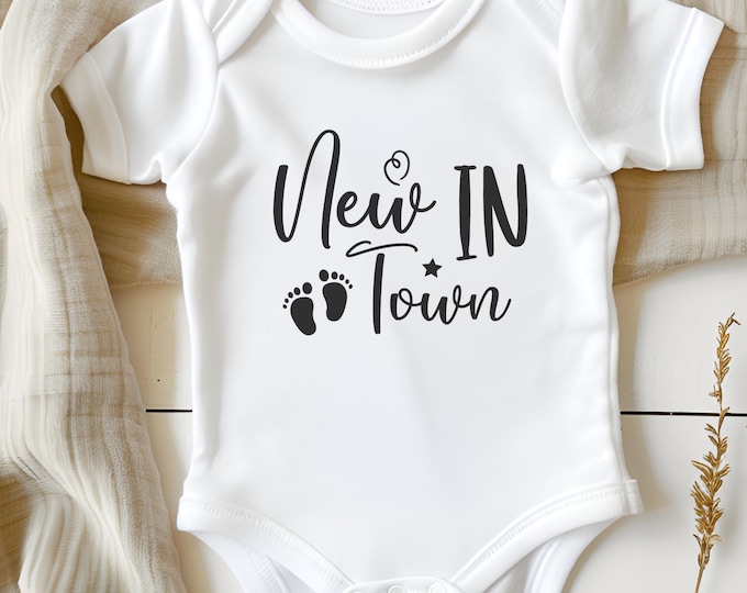New In Town - Custom Onesie, Trendy Baby Outfit for Coming Home from Hospital, Perfect Baby Shower Gift for New Moms and Pregnancy Reveals.