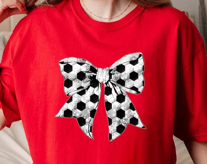 Comfort Colors® Coquette Soccer Mom T-shirt, Soccer Shirt, Soccer Bow T-Shirts for Women, Aesthetic Game Day Shirts, Sports Mom