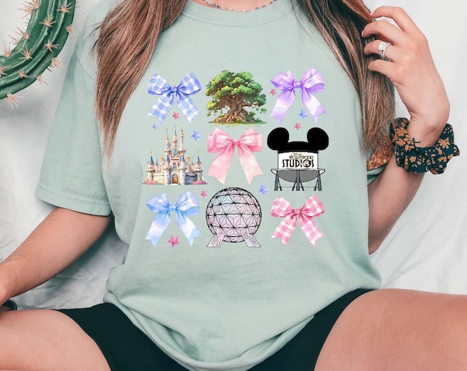 Disney Coquette Bows Family Trip T-shirt, Comfort Colors® Magical Castle Pink Bow Shirt, Disney Matching Shirt, Magic Kingdom Vacation Tee