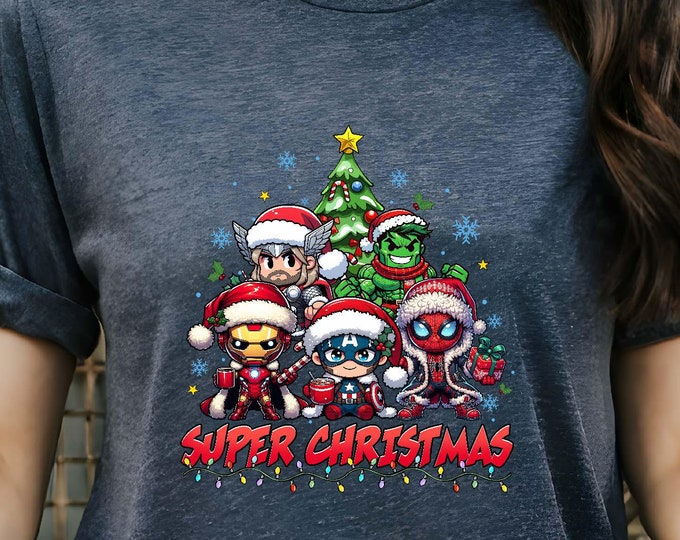 Marvel Super Hereos Christmas Shirt, Super Heroes Sweatshirt, Santa Super Heroes Tee, Marvel Christmas Trip Shirt, Marvel Xmas Light Tee