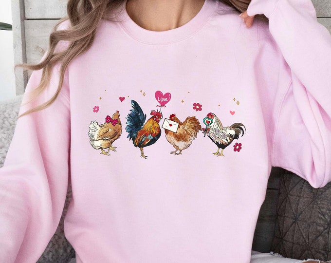 Chicken Valentine's Day Love Shirt, Cute Chicken Valentine Sweatshirt, Farmer Love Shirt, Chicken Lover Shirt, Farmer Valentine Vibes