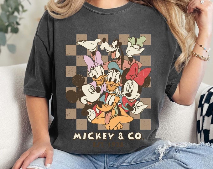 Retro Disneyland Checkered Tee, Mickey & Co 1928 Comfort Colors Shirt, Disneyworld Shirt, Mickey And Friends Family Shirt, Disney Gift