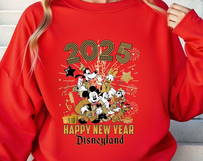 Disneyland 2025 Happy New Year Shirt, Mickey And Friends Family Matching Christmas Sweatshirt, Christmas Party Tee, Holiday Gift Shirt