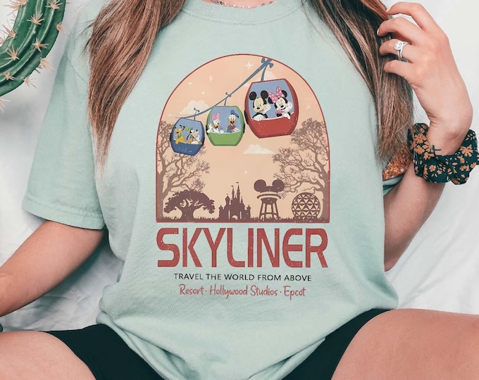Vintage Mickey and Friends Skyliner Comfort Colors® Shirt, Epcot Travel the World Tee, Disney Skyliner Vintage Shirt, WDW Vacation Shirt