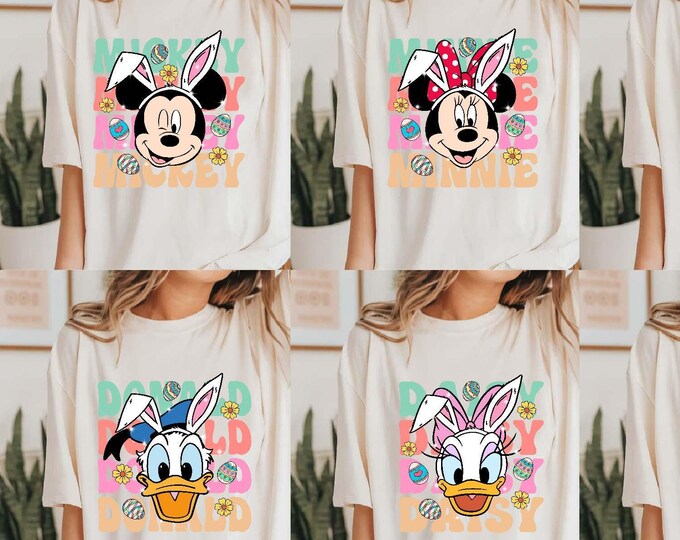 Disney Easter Shirt 2025, Mickey and Friends Bunny Ears Shirts, Disney Easter Egg, Minnie Daisy Mickey Donald Goofy Pluto Egg Easter Shirt