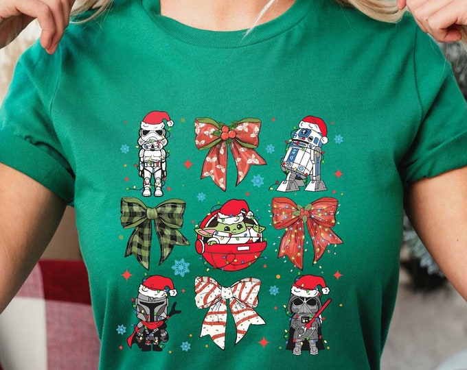 Disney Star Wars Characters Christmas Coquette Bows Shirt, Darth Vader Trooper Xmas Light Tee, Disneyland Family Holiday Vacation 2024 Gift