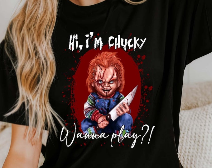 Halloween Chucky Shirt, Horror Movie T-Shirt, Chucky Wanna Play Sweatshirt, Spooky Season Tee, Killer Doll Gift, Horror Fan Shirt Hoodie