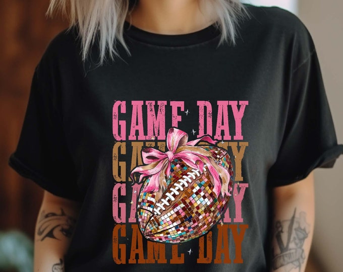 Pink Coquette Bow Football Shirt, Cute Sports Mom Gift, Coquette Doddle Shirt, Mothers Day Gift, Football Mom Life, Game Day Sweatshirt