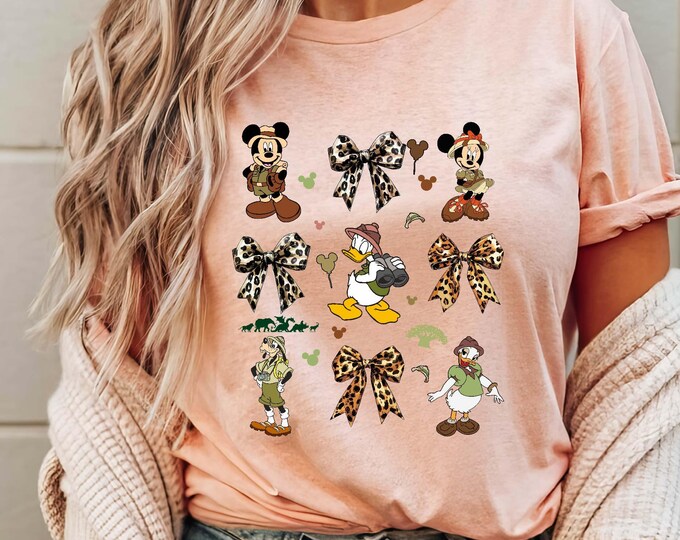 Leopard Coquette Bows Mickey and Friends Disney Animal Kingdom Shirt, WDW Disneyland Family Vacation 2024, Disney Safari Trip