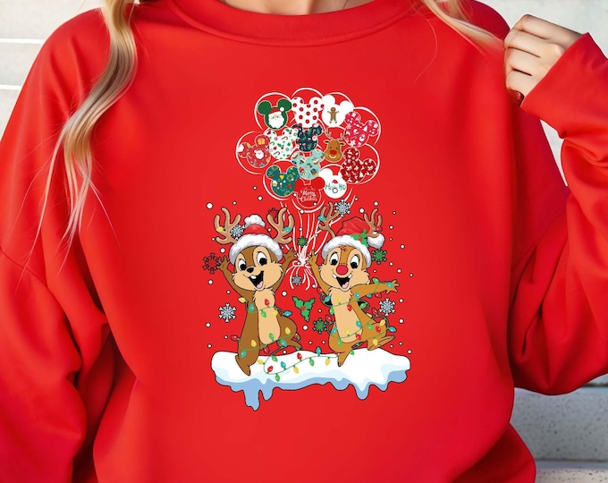Christmas Chip and Dale Antler T-shirt, Christmas Double Trouble Balloon Sweatshirt, Merry Christmas Shirt, Christmas Family Disney Shirt