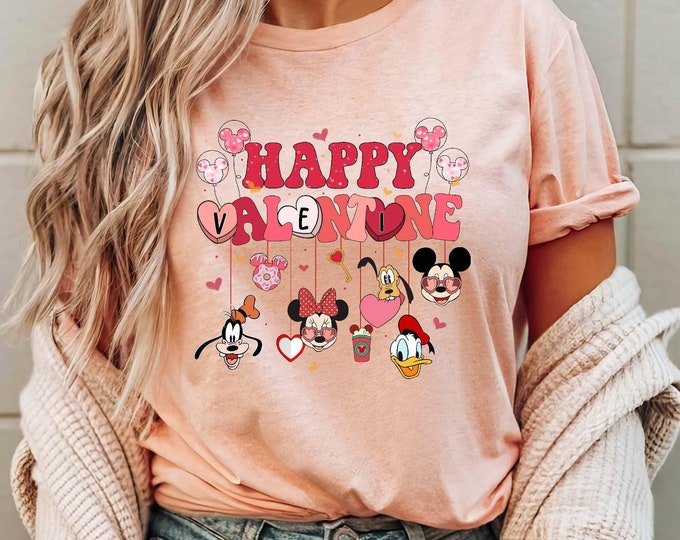 Happy Valentine Mickey And Friends Shirt, Valentine Disney Characters Sweatshirt, Disney Love Shirt, Valentine's Day T-Shirt