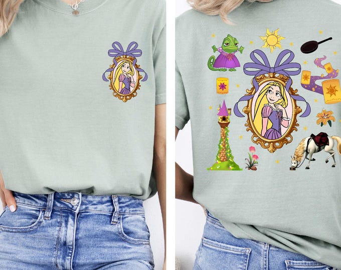Comfort Colors® Princess Rapunzel Watercolor Coquette Bow Shirt, Retro Disney Tangled Mirror Tee, Magic Kingdom Girls Trip, Princess Tangled