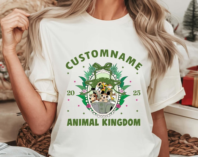 Custom Mickey And Friends Animal Kingdom Watercolor Coquette Bow Shirt, Custom Family Disney Safari 2025 Tee, Disney Safari Mirror Bow Tee