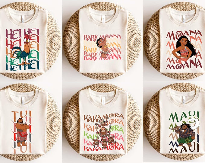 Disney Moana Hei Hei Pua Maui Baby Moana Tala Tui Kakamora Matching Shirt, Comfort Colors® Princess Moana Movie Characters T-shirt