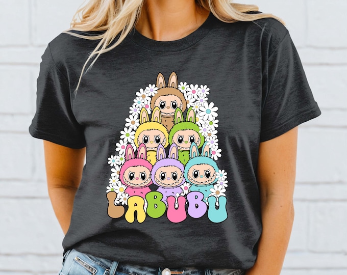 Labubu Shirt, Cute Cartoon Dolls Graphic Tee, Kawaii Labubu Characters T-Shirt, Colorful Anime Chibi Style Shirt, Matching Friends