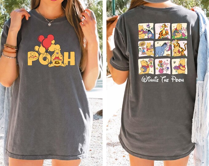 Winnie The Pooh Two Sided Shirt, Comfort Colors® Pooh and Friends Tee, Disneyland Family Vacation Shirt, Matching Disney Trip Shirt