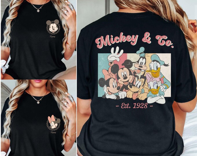 Custom Mickey & Co Shirt, Retro Disney Friends Tee, Personalized Family Trip, Vintage Minnie Custom Name Shirt, Disney World Vacation