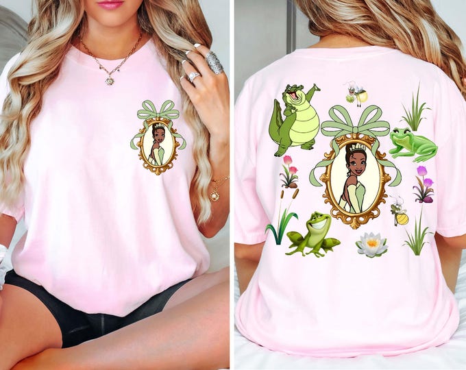Vintage Tiana Coquette Mirror Comfort Colors® Shirt, Princess Tiana And Frog Bow Shirt, Disney Castle Girls Trip T-shirt, Disney World Shirt