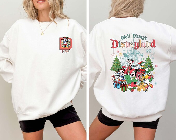 Vintage Walt Disney's Disneyland 1955 Christmas Shirt, Mickey And Friends Very Merry Christmas Party Shirt, Disneyland Winter Sweatshirt