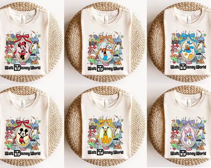 Vintage Walt Disney World Mickey And Friends Shirt, Mickey Minnie Daisy Donald Pluto Goofy Coquette Bow Group Matching Tee, Disney Trip Tee