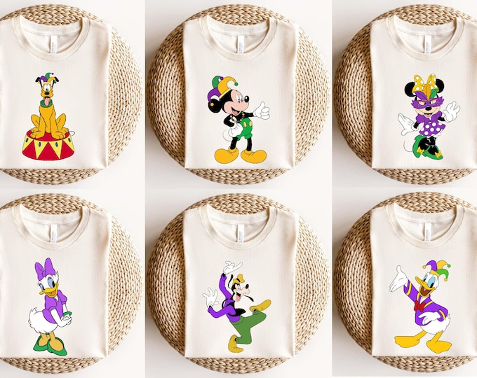 Custom Mickey and Friends Disney Mardi Gras T-shirt, Mardi Gras Party Shirt, Disneyland Family Fat Tuesday New Orleans Shirt