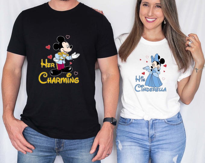 Disney Mickey And Minnie Valentine Day Couple Shirt, Mickey Her Charming Shirt, Minnie His Cinderella Shirt, Disney Honeymoon Shirt