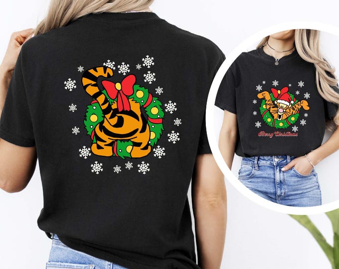 Tigger Two Sided Christmas Shirt, Disney Tigger Christmas Party Sweatshirt, Winnie the Pooh Character Merry Christmas Tee,  Christmas Gift