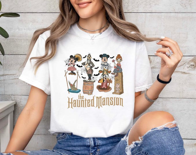 Comfort Colors® Vintage Halloween Mickey Mouse And Friends The Haunted Mansion Shirt, Disney Spooky Season Shirt, Halloween Masquerade Tee