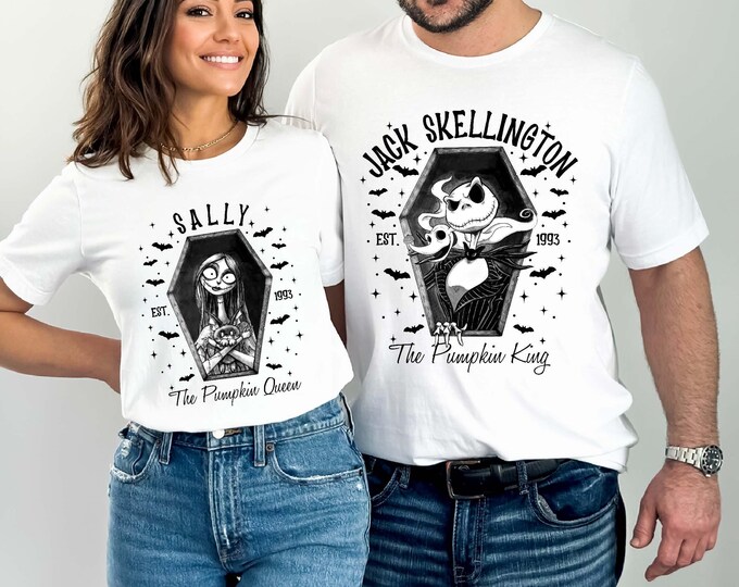 The Lovers Nightmare Before Christmas Jack Skellington and Sally Halloween T-Shirt, Spooky Season Halloween Couples Matching Sweatshirt