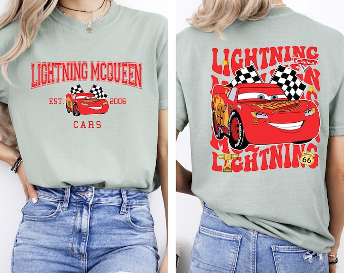 Comfort Colors Two sided Vintage Lightning McQueen Shirt, Pixar Cars, Radiator Springs Tee,Rusteze Cars Shirt,Disney Family Vacation Apparel
