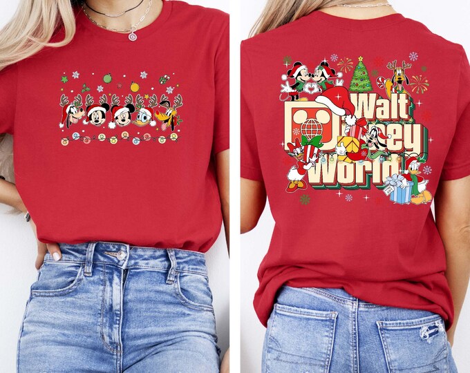 Retro Walt Disney World Two Sided Christmas  Shirt, Mickey And Friends Sweatshirt, Disney Christmas Group Tee, Disneyworld Shirt, Disney Tee