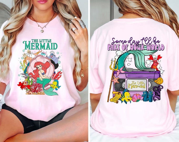 Vintage The Little Mermaid Shirt, Two-Sided Princess Ariel Comfort Colors® Tee, Magic Kingdom Trip Shirt, Disney Girls Matching Tee
