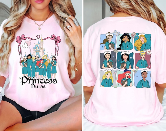 Disney Princesses Nurse T-shirt, Nursing School Gift, Disney Nurse Coquette Bows shirts, Women Disney Trip shirt, Comfort Colors Shirt