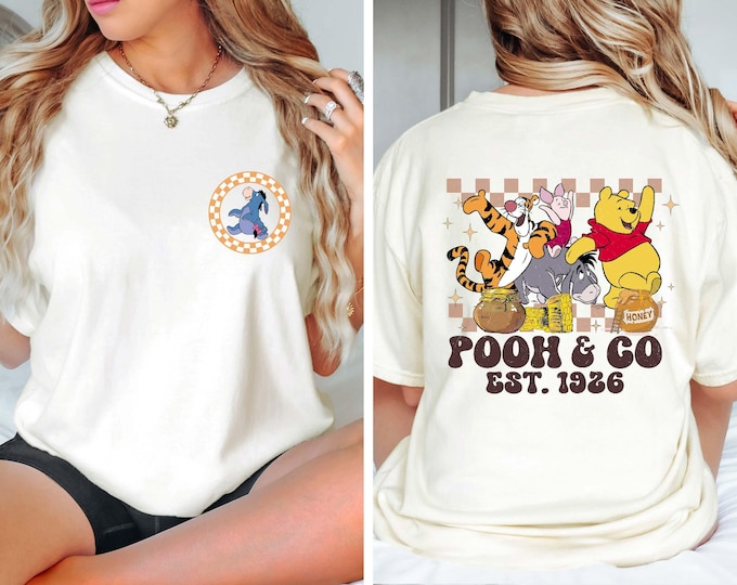 Vintage Disney Eeyore Checkered Shirt, Pooh And Friends Two Sided Comfort Colors Shirt, Disney Vacation T-shirt, WDW Family Matching Tee