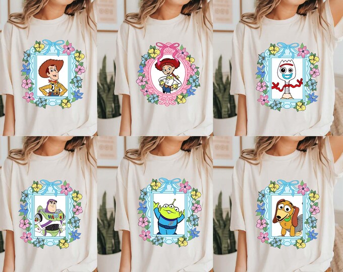 Retro Coquette Bows Watercolor Disney Toy Story Shirt, Pixar Toy Story T-shirt, Toy Story Character Matching Tee, Toy Story Mirror Bow Shirt