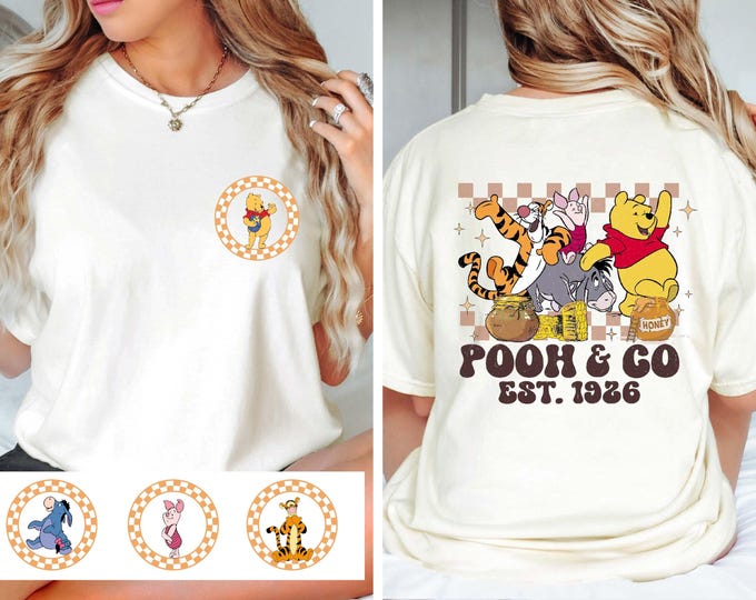 Disney Winnie the Pooh Checkered Shirt, Retro Pooh Bear Shirt, Piglet Eeyore Tigger Tee,Disney Family Matching Tee,Disneyland Vacation Shirt